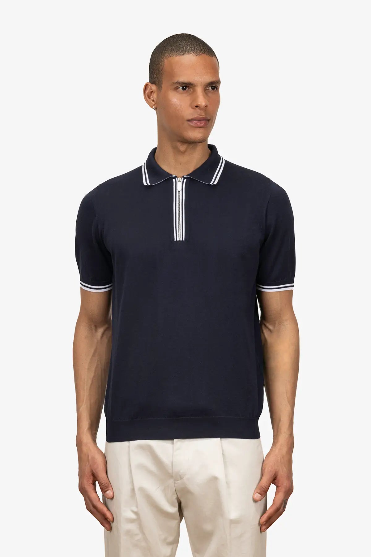 Polo mezza manica con zip in 100% Cotone Supersoft Blu e Bianco | SVEVO