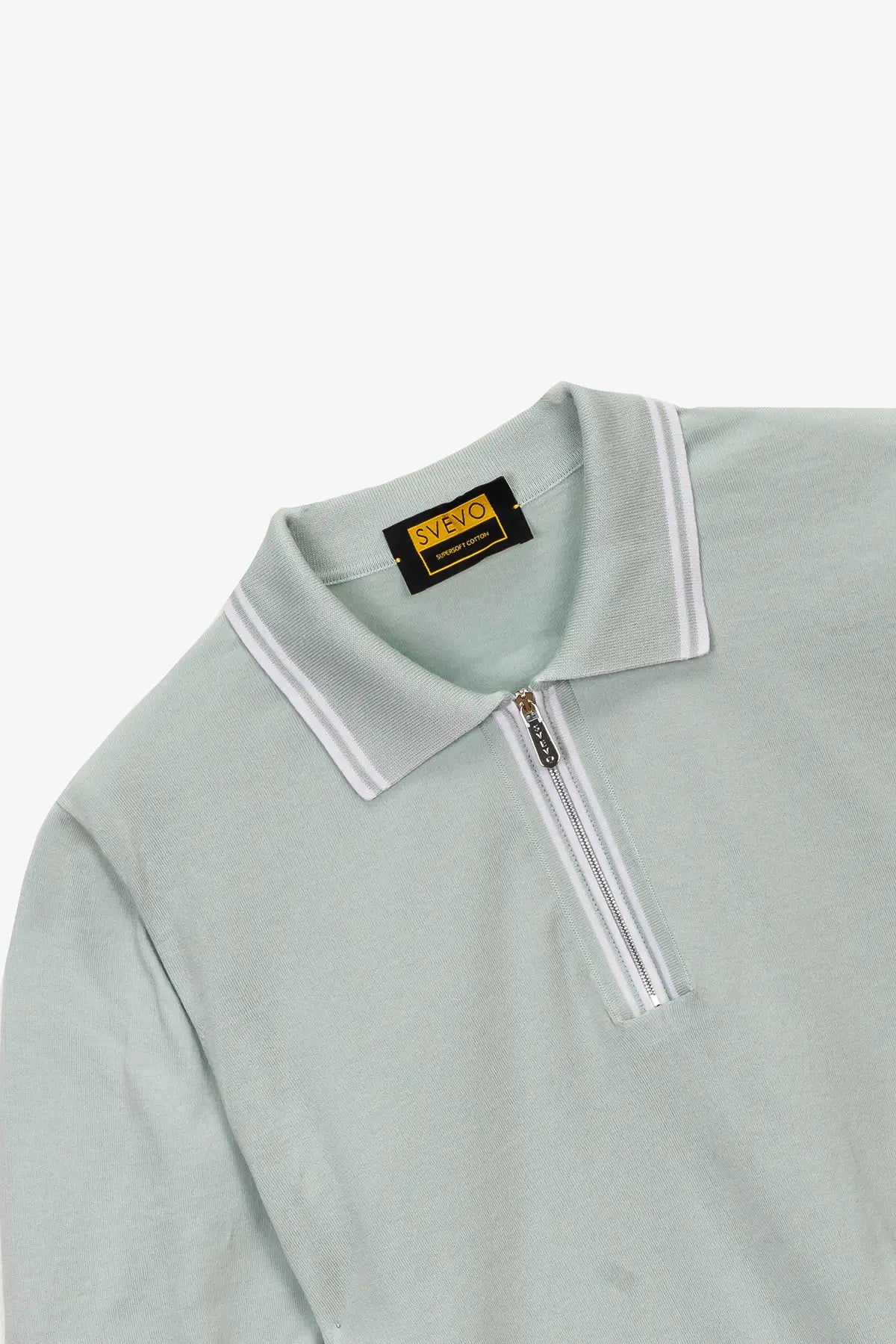 Polo mezza manica con zip in 100% Cotone Supersoft Azzurro Pastello e Bianco | SVEVO