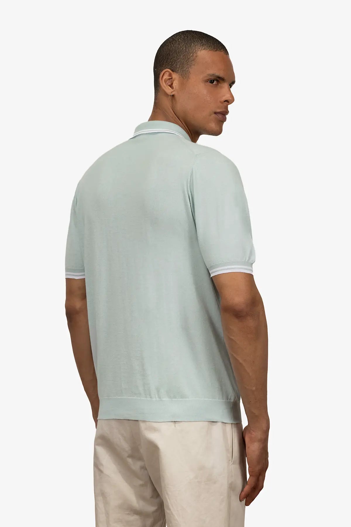 Polo mezza manica con zip in 100% Cotone Supersoft Azzurro Pastello e Bianco | SVEVO