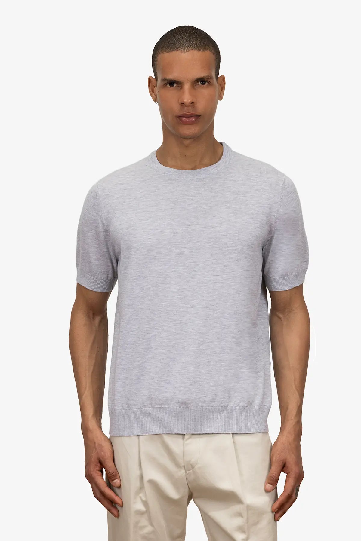 Girocollo mezza manica in 100% Cotone Grigio Chiaro Melange | SVEVO