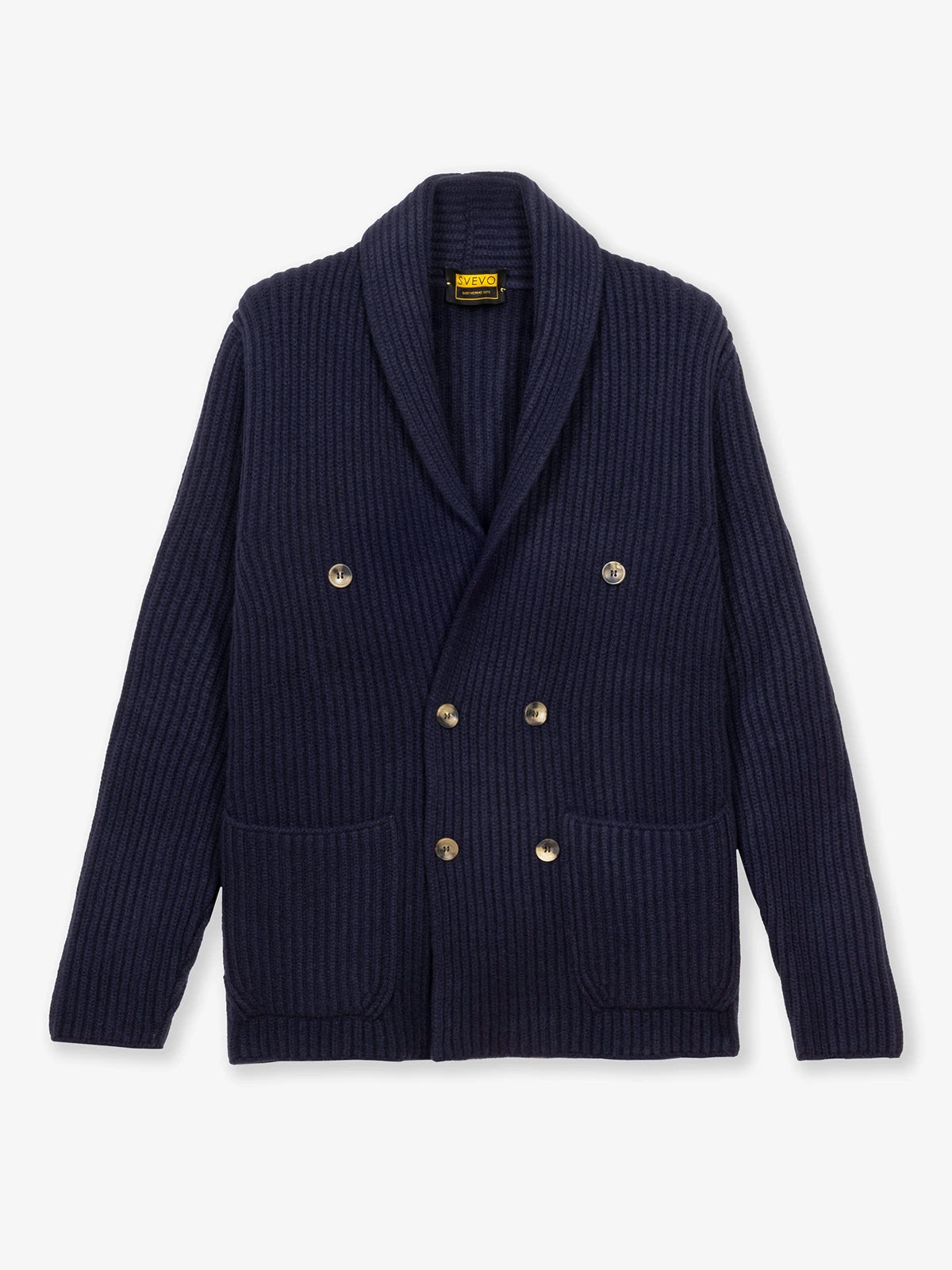 Giacca doppio petto maglia inglese in 100% Lana blu | SVEVO