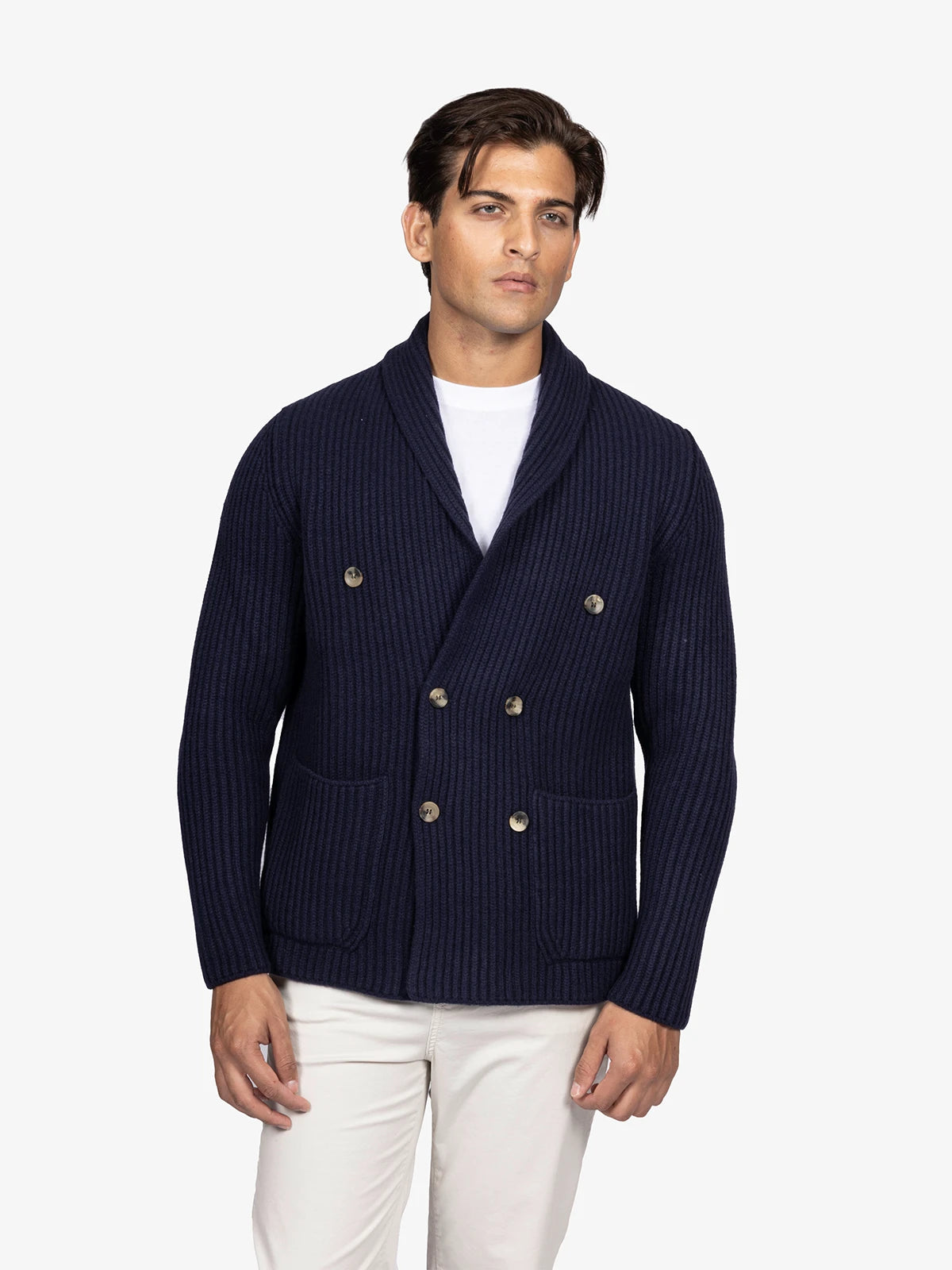 Giacca doppio petto maglia inglese in 100% Lana blu | SVEVO