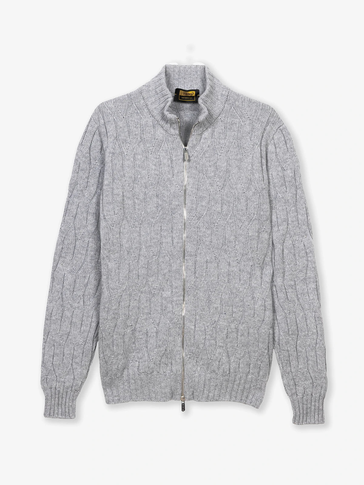 Giubbotto full zip con trecce in 100% lana grigio | SVEVO