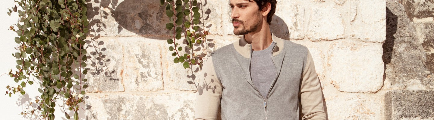 Cardigan uomo in maglia bicolore con zip, Svevo