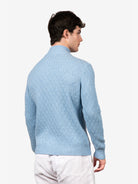 Giubbotto con zip punto fantasia in 100% Cashmere celeste | SVEVO