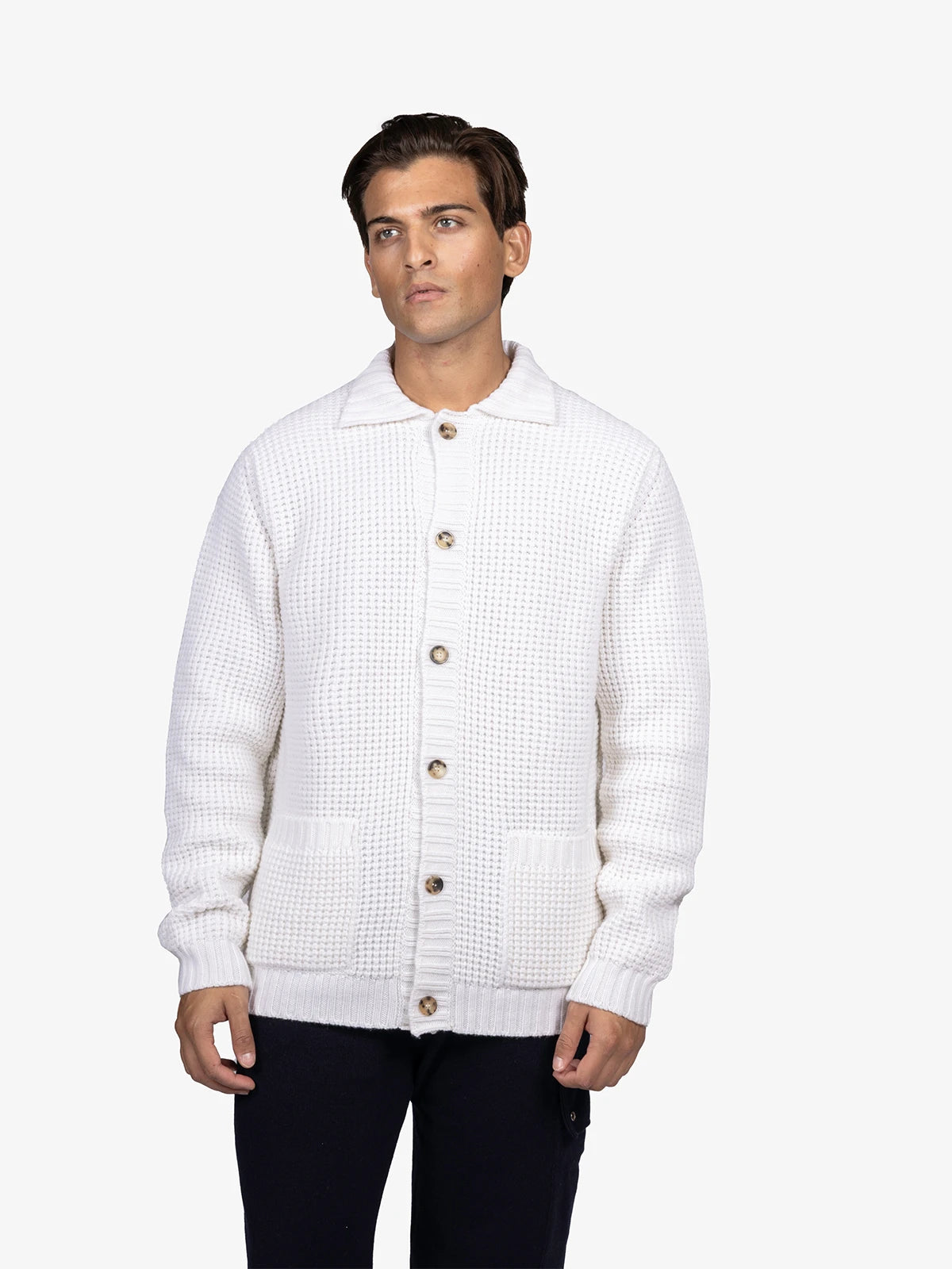 Cardigan punto milano in 100% Cashmere bianco | SVEVO