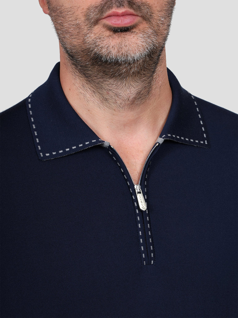 Maglia Polo Lana Merino Superfine 160's Blu - SVEVO