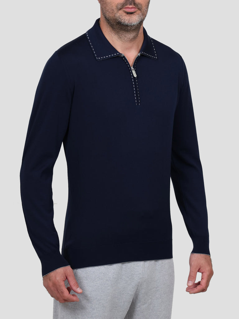 Maglia Polo Lana Merino Superfine 160's Blu - SVEVO