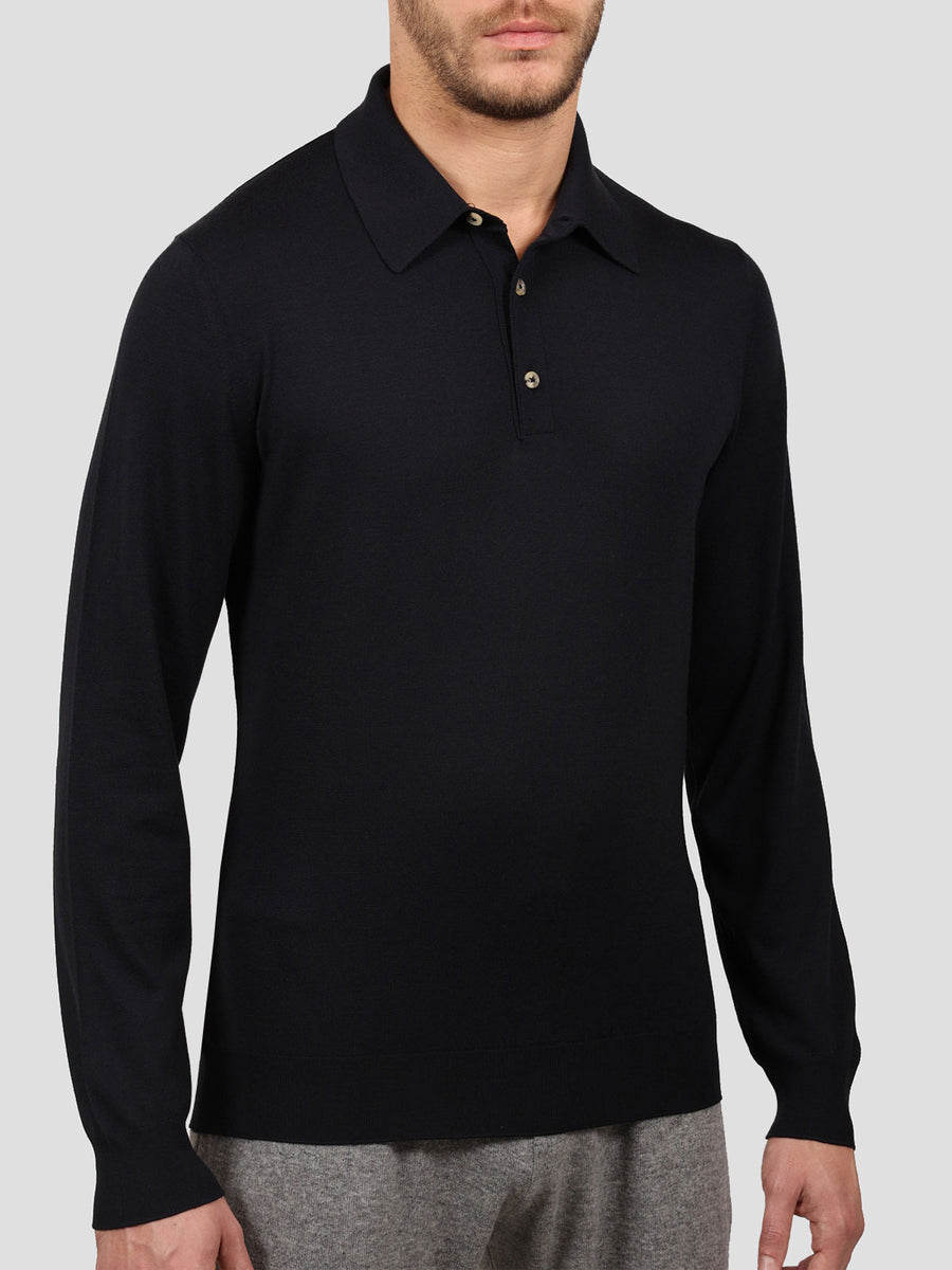 Polo shirt pure wool blue for men - Svevo Clothing