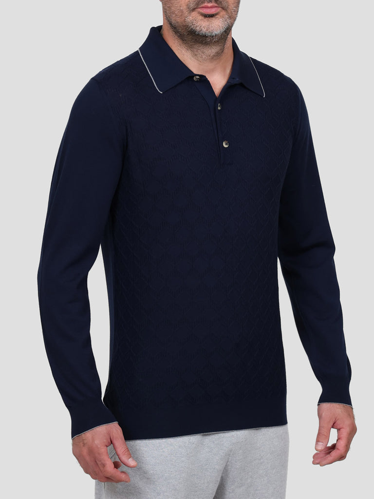 Maglia Polo Lana Merino Superfine 160's Blu - SVEVO