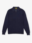 Polo con zip e manica lunga in 100% Lana blu  | SVEVO