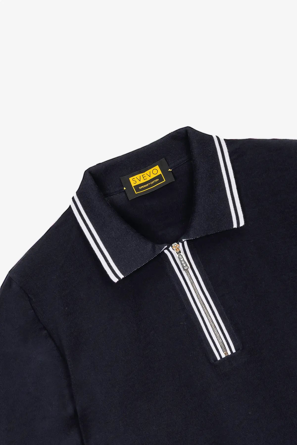 Polo mezza manica con zip in 100% Cotone Supersoft Blu e Bianco | SVEVO