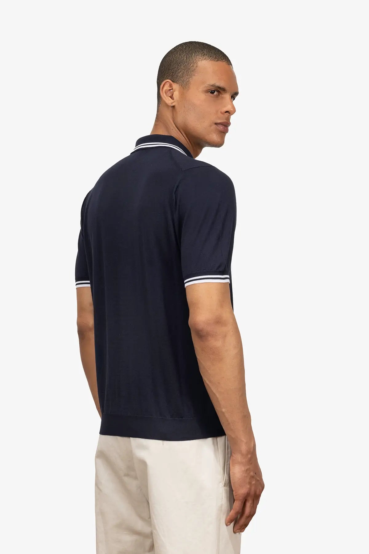 Polo mezza manica con zip in 100% Cotone Supersoft Blu e Bianco | SVEVO