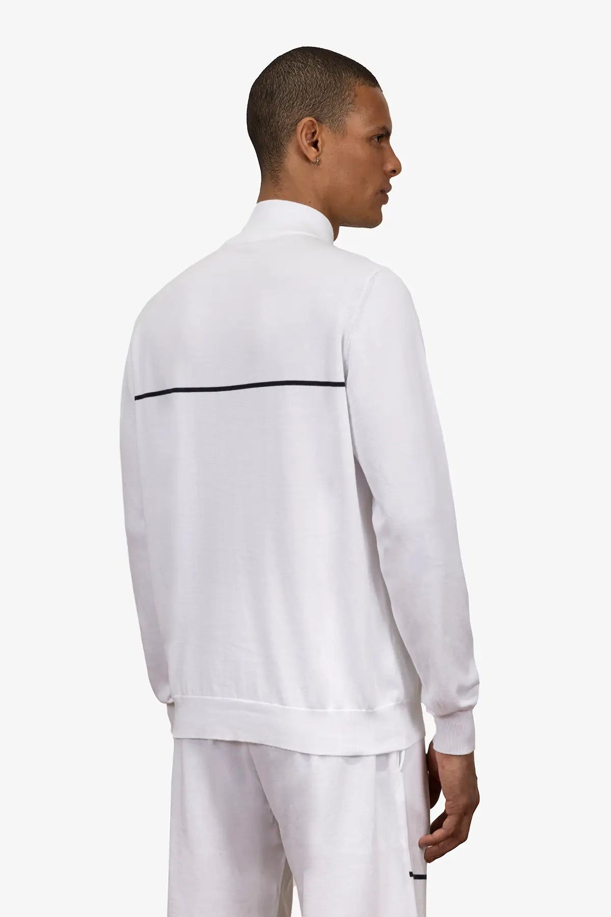 Giubbotto manica lunga con zip e righe intarsio in 100% Cotone Supersoft Bianco e Blu | SVEVO