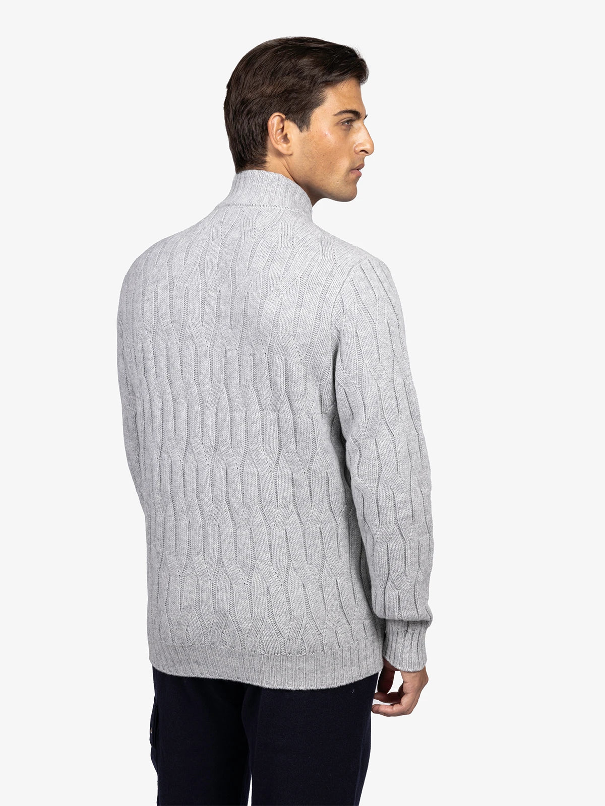 Giubbotto full zip con trecce in 100% lana grigio | SVEVO
