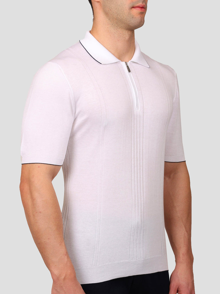 Maglia Polo con Zip 100% Cotone Supersoft Bianca - SVEVO