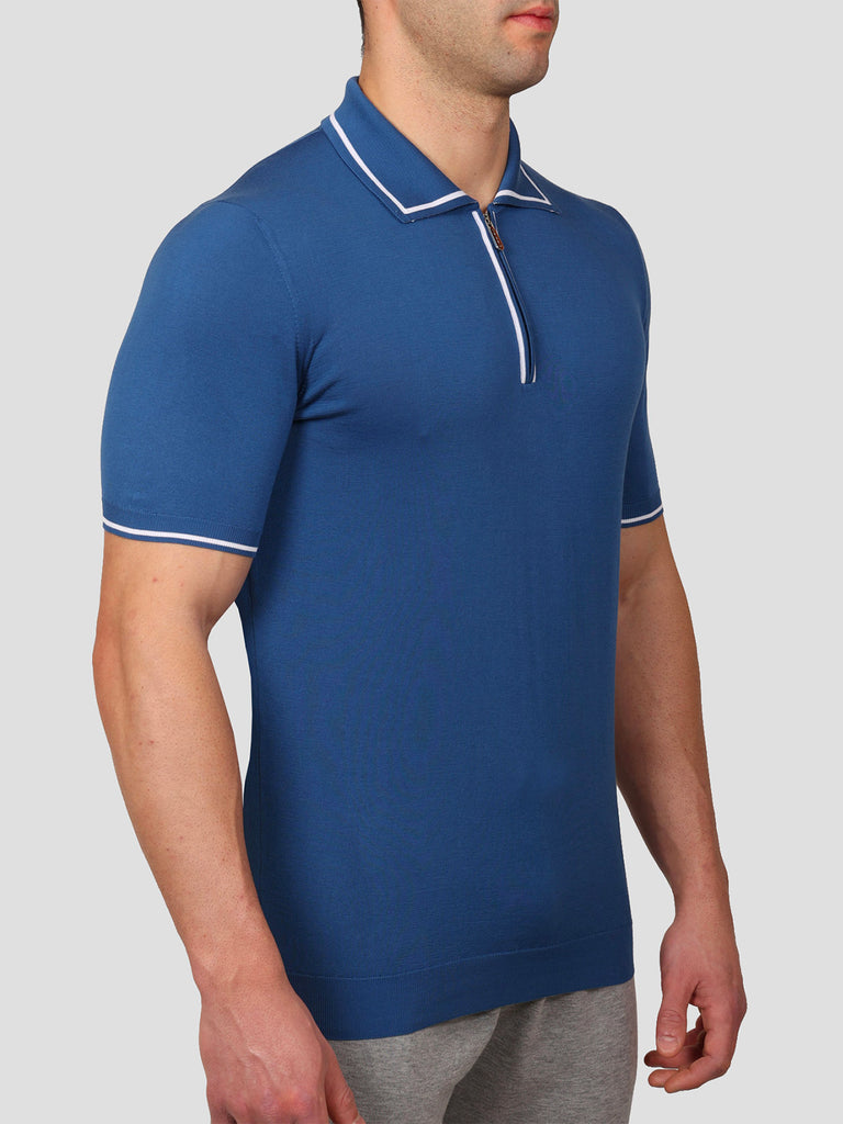 Maglia Polo con Zip 100% Cotone Makò Blu - SVEVO